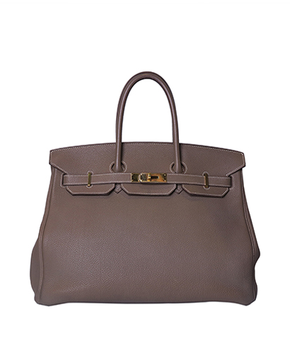 Birkin 35 Togo Leather in Etoupe, front view